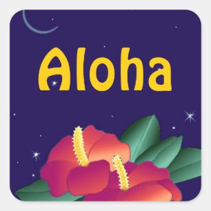 Carré Sticker Hawaiian Night Stars Hibiscus Aloha
