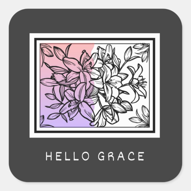 Carré Sticker Hello Grace Black White (Devant)