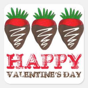 Carré Sticker Heureuse Sainte-Valentin à la fraise au ch