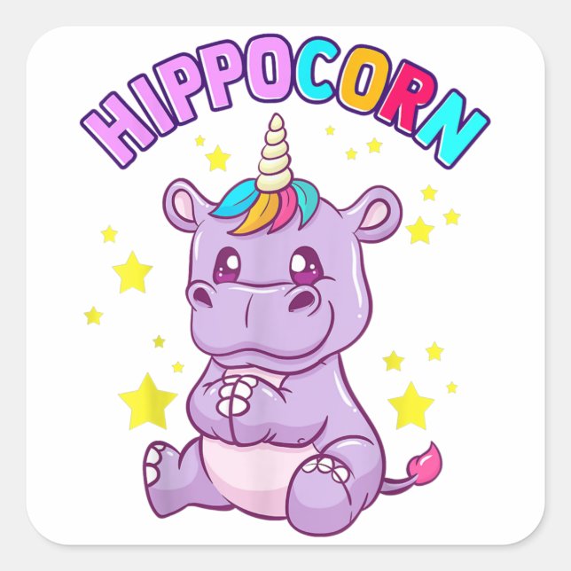 Carré Sticker Hippo Lucky - Idée cadeau mignonne (Devant)