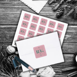 Carré Sticker Hiver Élégant Monogramme Rose