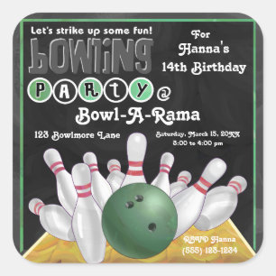 Carré Sticker Invitation du Green Bowling Party