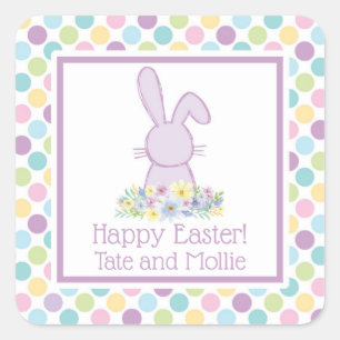 Carré Sticker lapin Pastel Pâques personnalisé