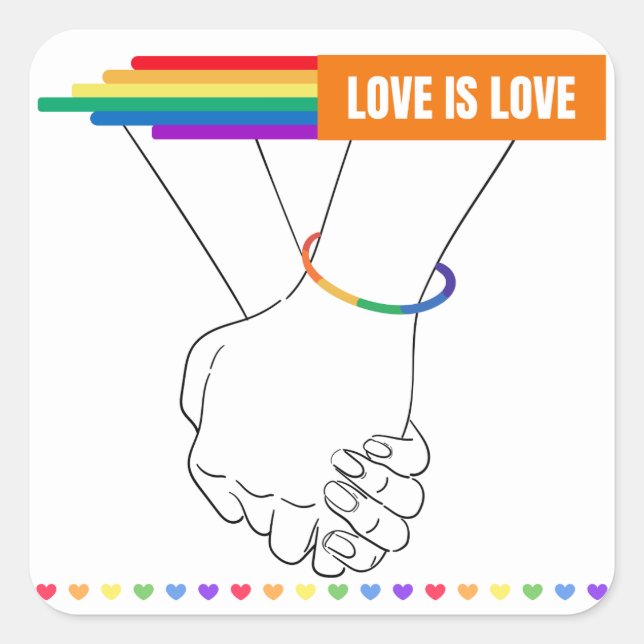Carré Sticker LGBTQ+, L'amour est Sticker d'amour, Fiert (Devant)