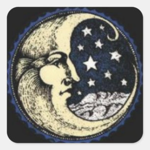 CARRÉ STICKER Lune vintage avec étoiles