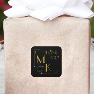 Carré Sticker Mariage Art déco en Merci d'or noir