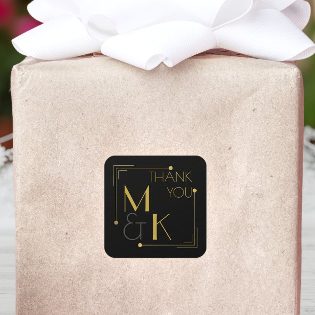 Carré Sticker Mariage Art déco en Merci d'or noir (A black and gold Gatsby wedding thank you sticker for all your wedding thank you sticker needs)
