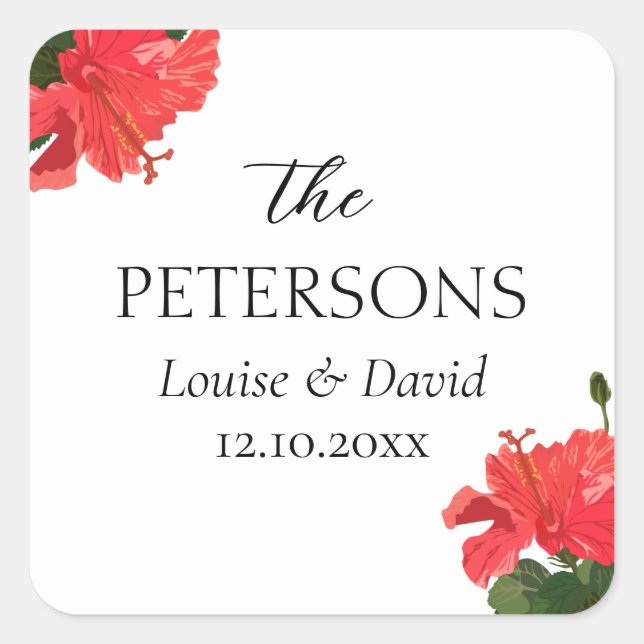 Carré Sticker mariage avec fleurs d'Hibiscus (Devant)