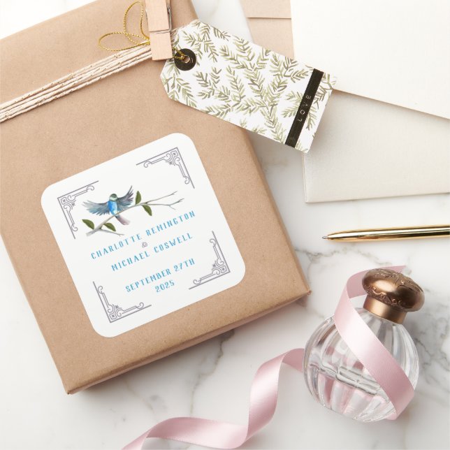Carré Sticker Mariage Blue Bird of Happiness (Cadeaux)