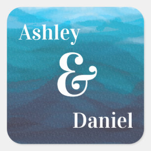 Carré Sticker Mariage Blue Ocean Waves Watercolor