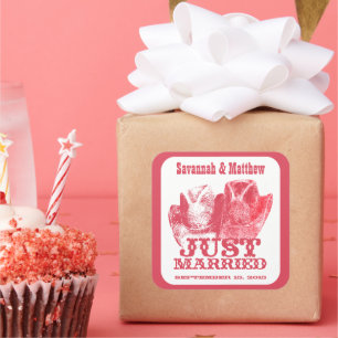Carré Sticker Mariage Casquette Cowboy juste marié