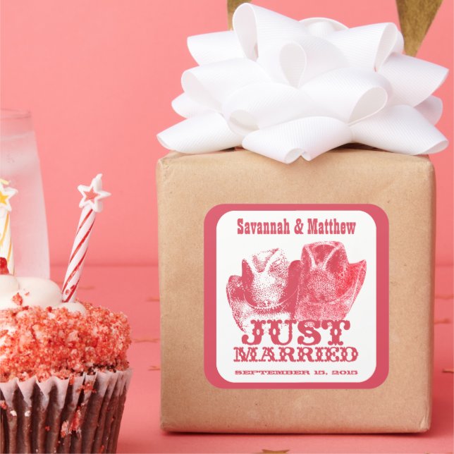 Carré Sticker Mariage Casquette Cowboy juste marié (Fête)