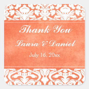 Carré Sticker Mariage damassé orange et blanc