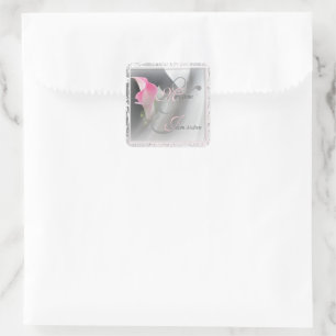 Carré Sticker Mariage de cadre rose Calla Lily