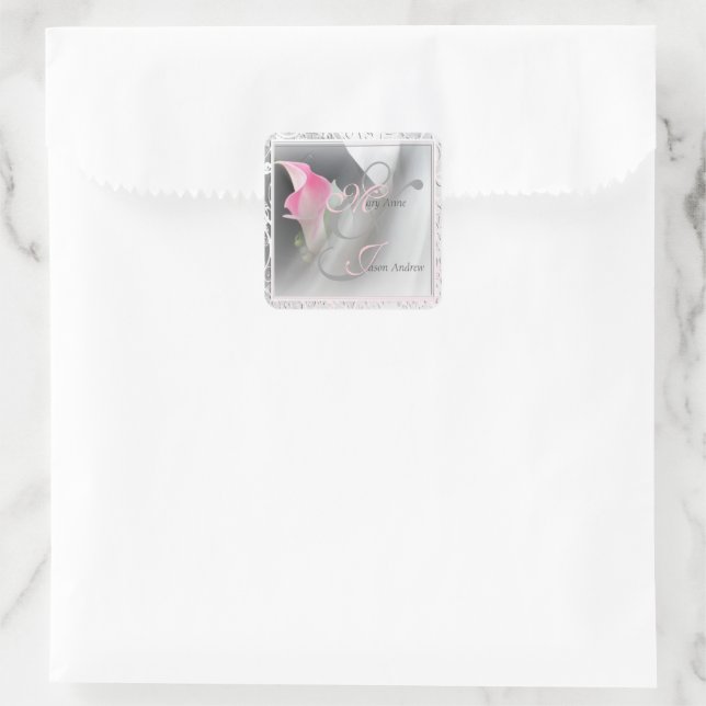 Carré Sticker Mariage de cadre rose Calla Lily (Sac)