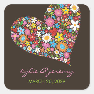 Carré Sticker Mariage de coeur d'amour de jardin