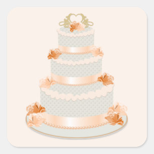 Carré Sticker Mariage de gâteau de pêche