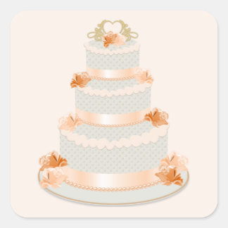 Carré Sticker Mariage de gâteau de pêche