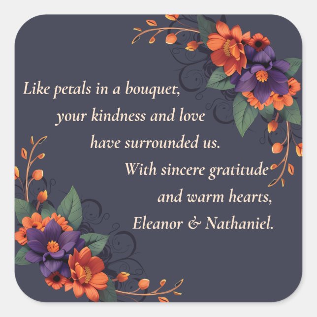 Carré Sticker Mariage de Gratitude Gothique Élégant (Devant)