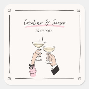Carré Sticker Mariage de toast au champagne tiré à la ma