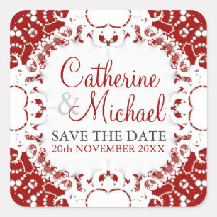 Carré Sticker Mariage en dentelle rouge+blanc