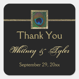 Carré Sticker Mariage en plume Peacock noir et or
