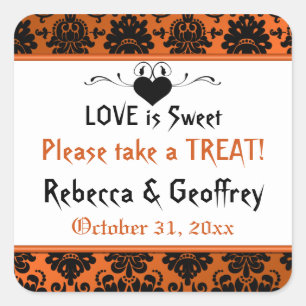 Carré Sticker Mariage gothique Orange, Black Scroll Hear