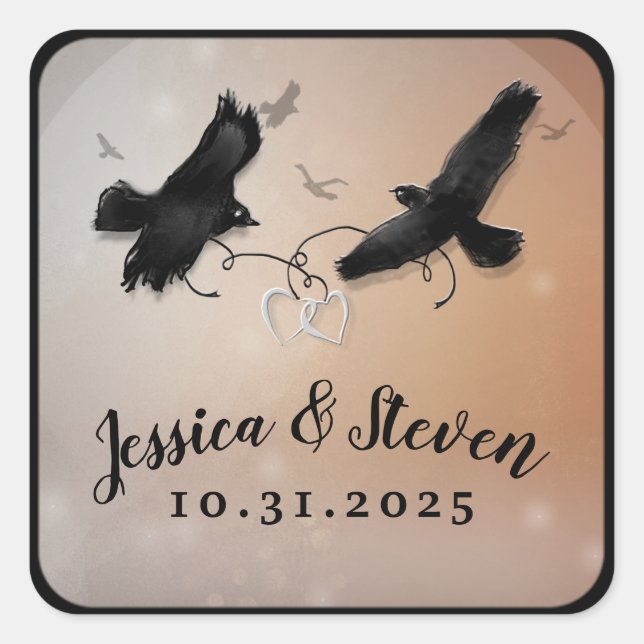 Carré Sticker Mariage Halloween Ravens & Hearts (Devant)
