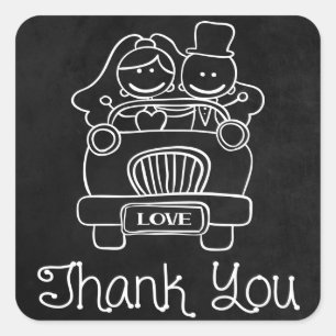 Carré Sticker Mariage Merci Chalkboard Bride & Groom