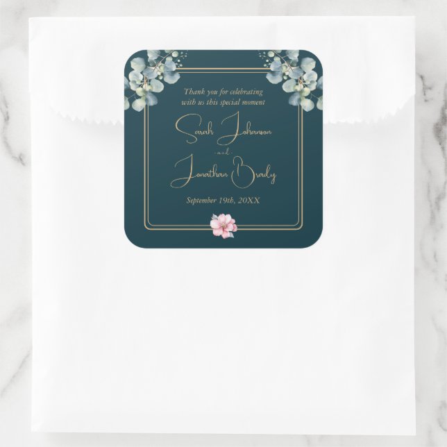 Carré Sticker Mariage Merci Floral Eucalyptus (Sac)