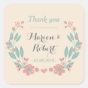 Carré Sticker Mariage Merci vintage à couronnes