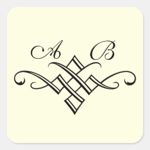 Carré Sticker Mariage Monogramme en blanc