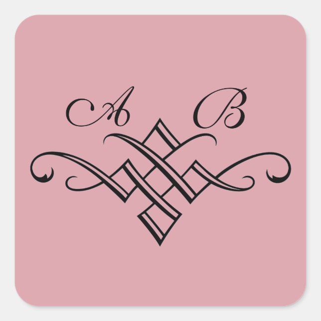 Carré Sticker Mariage Monogramme en rose (Devant)