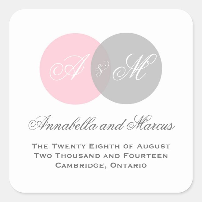 Carré Sticker Mariage Monogramme rose et gris (Devant)