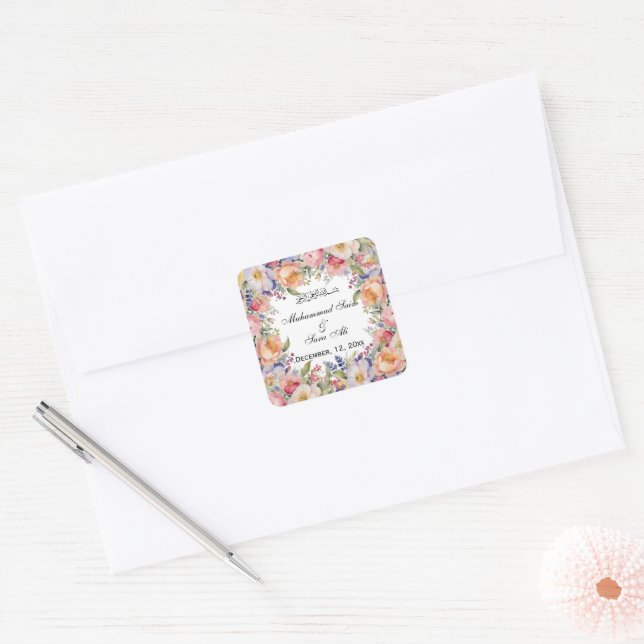 Carré Sticker mariage musulman rose moderne (Enveloppe)