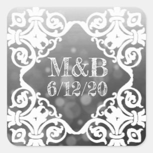 Carré Sticker Mariage noir personnalisé Date & Initiales