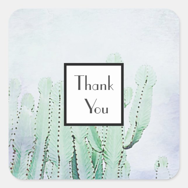 Carré Sticker Mariage Pale Green Cactus Merci (Devant)
