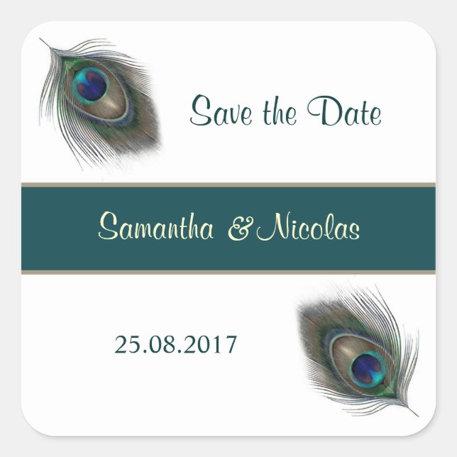 Carré Sticker Mariage Peacok pour plumes Enregistrer la  (Devant)