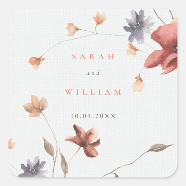 Carré Sticker Mariage pour fleurs de prairie estivale (Devant)