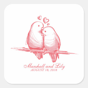 Carré Sticker Mariage Saint Valentin Lovebirds