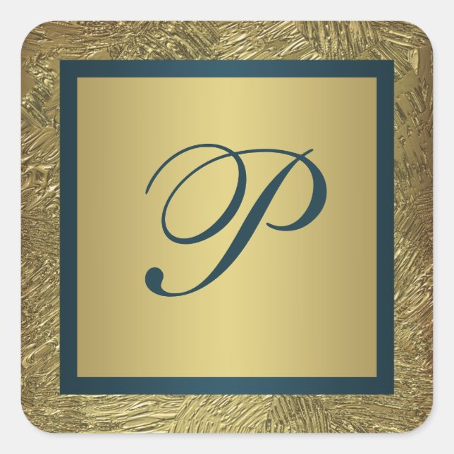 Carré Sticker Mariage turquoise et FAUX Gold Monogram 2 (Devant)