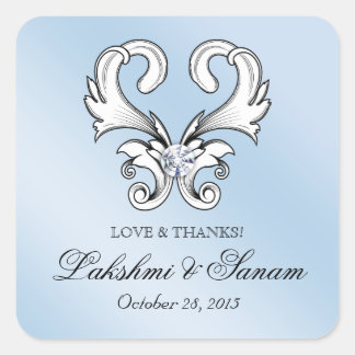Carré Sticker Mariage vintage Bijoux Coeur Bébé Bleu