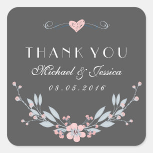 Carré Sticker Mariage Vintage rose gris avec amour