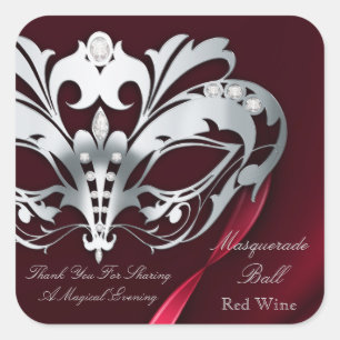 Carré Sticker Masquerade Argent Red Party