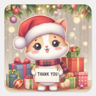 Carré Sticker Merci Avec Chat