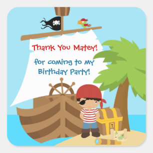 Carré Sticker Merci d'anniversaire de bateau pirate