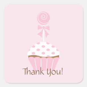 Carré Sticker Merci d'anniversaire heureux Cupcake Lolli