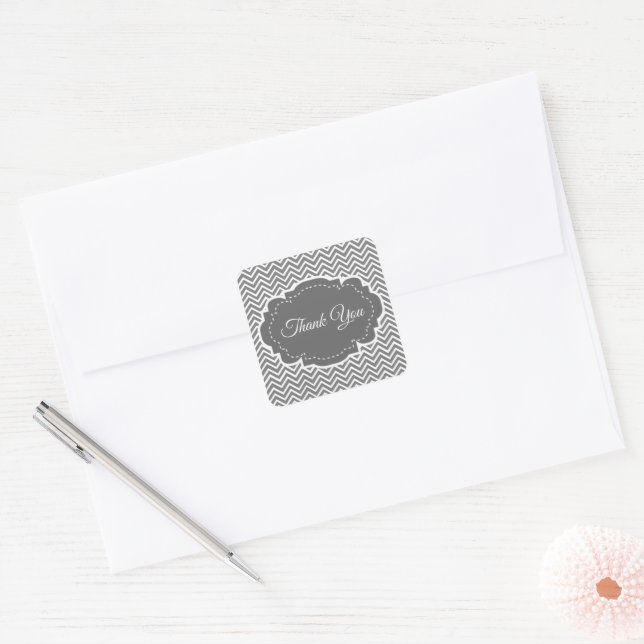 Carré Sticker Merci Grey Chevron (Enveloppe)