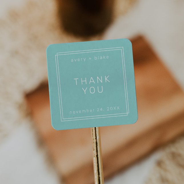 Carré Sticker Merci Mariage vert Mint AVERT (AVERY Modern Mint Green Wedding Thank You Sticker)