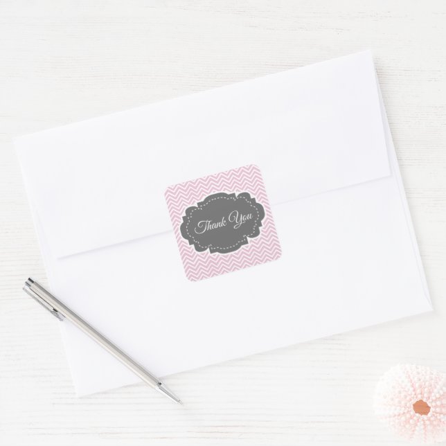 Carré Sticker Merci rose Chevron (Enveloppe)